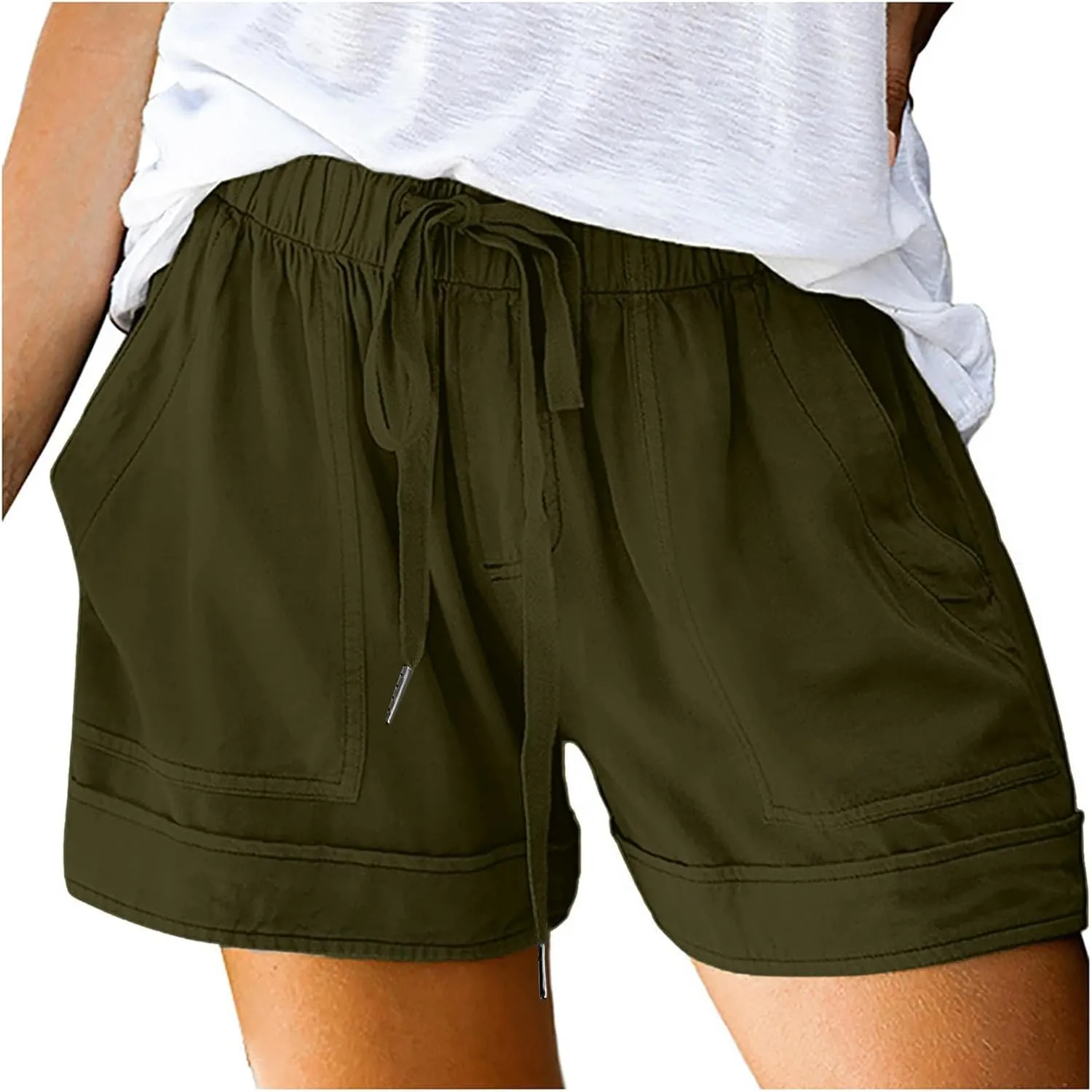 Womens Casual Drawstring Shorts Summer Elastic Waist Shorts Pocketed Pants Comfy Short