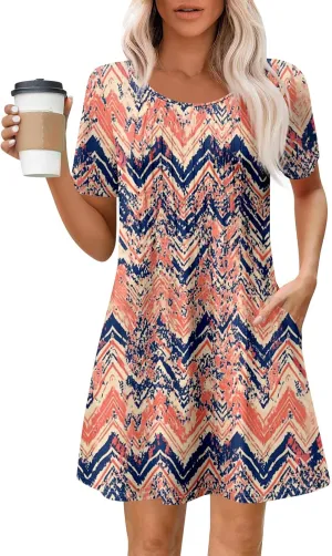 Women's Casual Loose Fit Midi Short Sleeve Solid Color Summer T-Shirt Dress for Everyday Wear