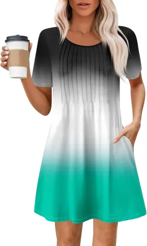 Women's Casual Loose Fit Midi Short Sleeve Solid Color Summer T-Shirt Dress for Everyday Wear