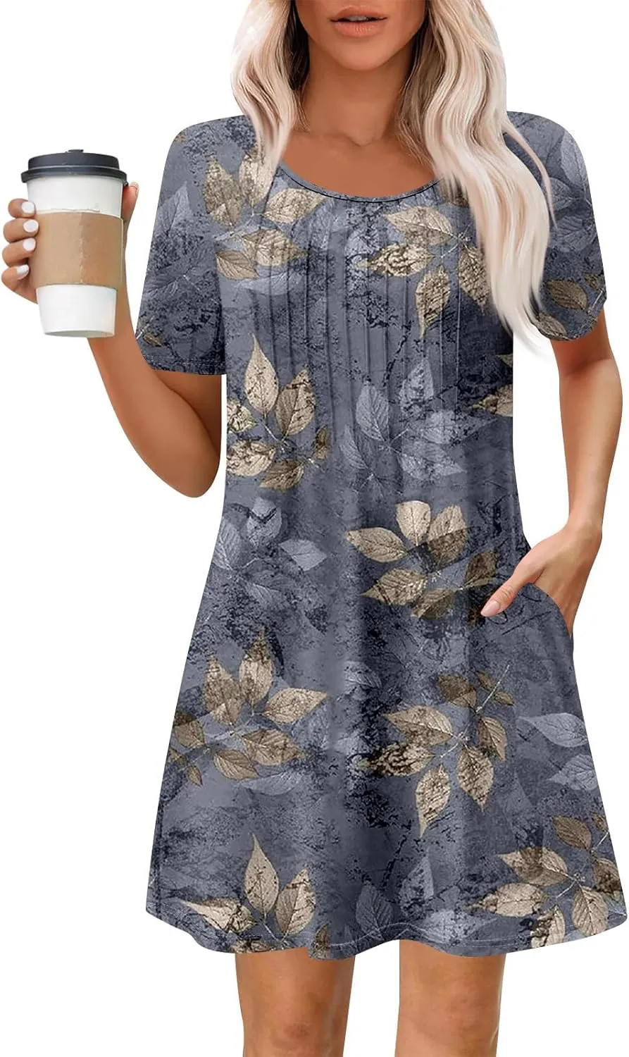 Women's Casual Loose Fit Midi Short Sleeve Solid Color Summer T-Shirt Dress for Everyday Wear