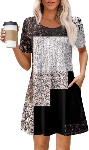 Women's Casual Loose Fit Midi Short Sleeve Solid Color Summer T-Shirt Dress for Everyday Wear