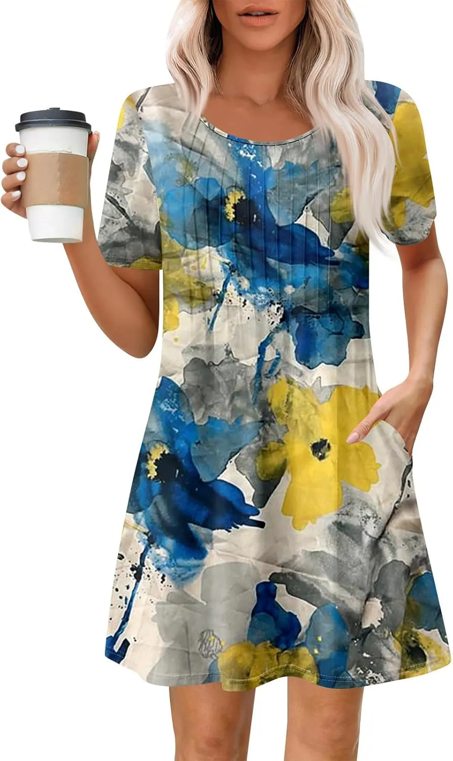 Women's Casual Loose Fit Midi Short Sleeve Solid Color Summer T-Shirt Dress for Everyday Wear