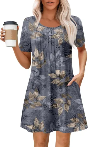 Women's Casual Loose Fit Midi Short Sleeve Solid Color Summer T-Shirt Dress for Everyday Wear