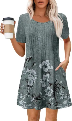 Women's Casual Loose Fit Midi Short Sleeve Solid Color Summer T-Shirt Dress for Everyday Wear