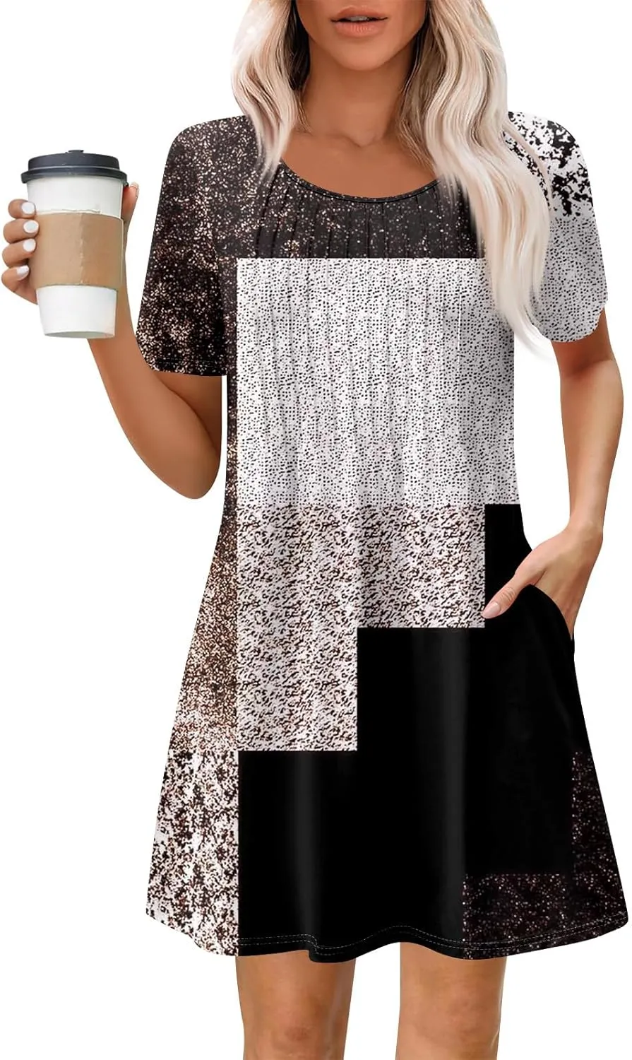 Women's Casual Loose Fit Midi Short Sleeve Solid Color Summer T-Shirt Dress for Everyday Wear