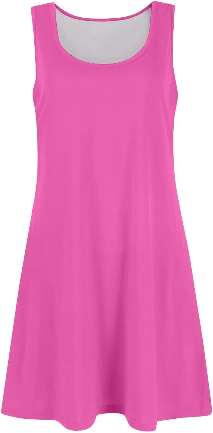 Women's Casual Sundress Summer Boho Beach Dress Floral T-Shirts Midi Dress U Neck Loose Tank Dresses