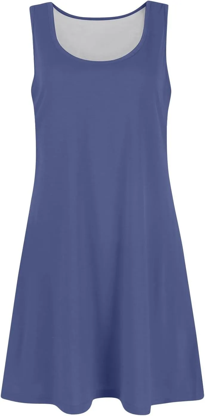 Women's Casual Sundress Summer Boho Beach Dress Floral T-Shirts Midi Dress U Neck Loose Tank Dresses