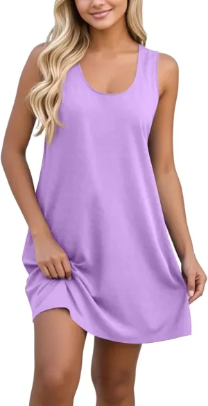 Women's Casual Sundress Summer Boho Beach Dress Floral T-Shirts Midi Dress U Neck Loose Tank Dresses