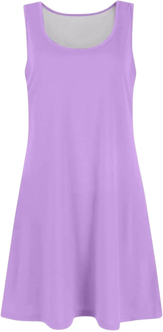Women's Casual Sundress Summer Boho Beach Dress Floral T-Shirts Midi Dress U Neck Loose Tank Dresses