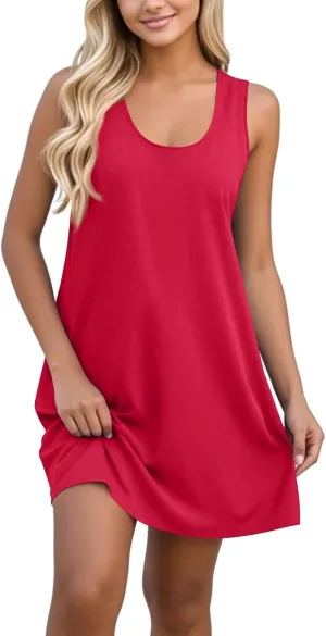 Women's Casual Sundress Summer Boho Beach Dress Floral T-Shirts Midi Dress U Neck Loose Tank Dresses