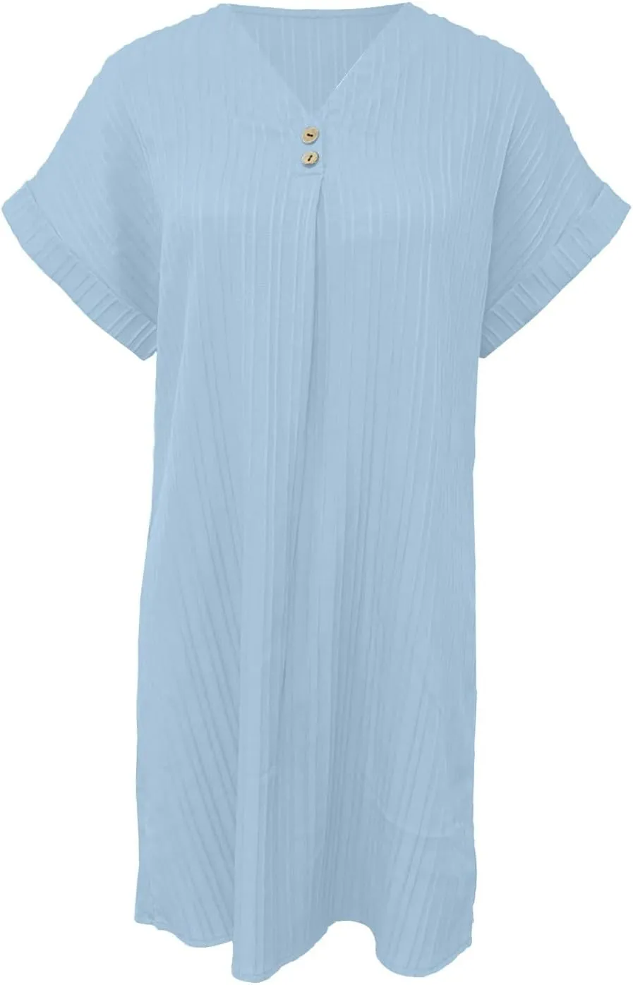 Women's Casual T Shirt Dress Summer V Neck Button Short Sleeve Dresses 2025 Mini Sundresses Linen Dress Women