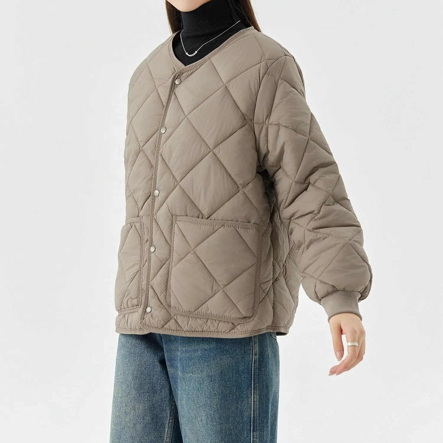 Women's Checked Quiled Winter Coats Casual Single Breasted Padded Cotton Jackets Thick Warm Short Outdoor Outerwear