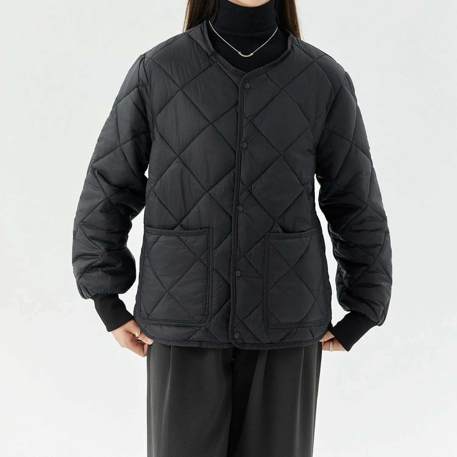 Women's Checked Quiled Winter Coats Casual Single Breasted Padded Cotton Jackets Thick Warm Short Outdoor Outerwear