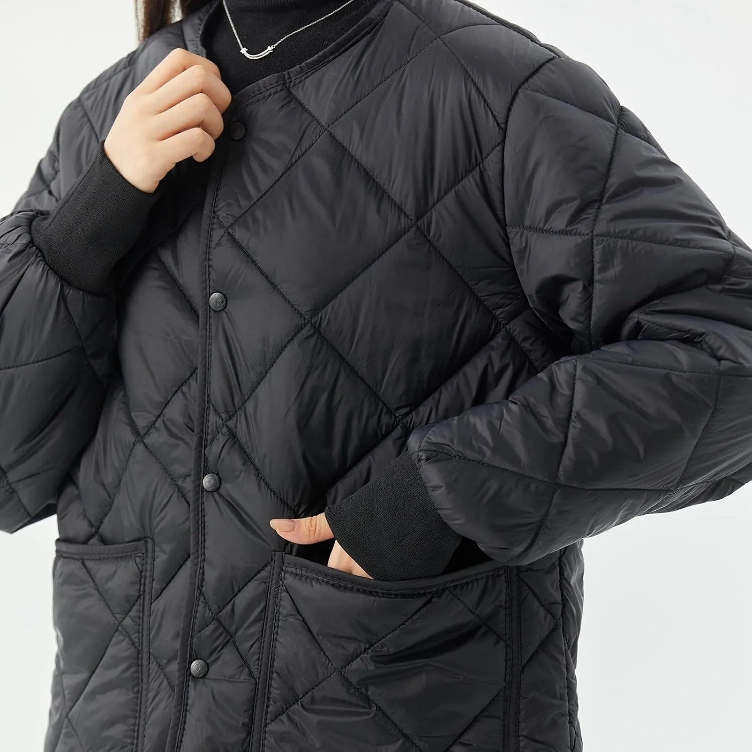 Women's Checked Quiled Winter Coats Casual Single Breasted Padded Cotton Jackets Thick Warm Short Outdoor Outerwear