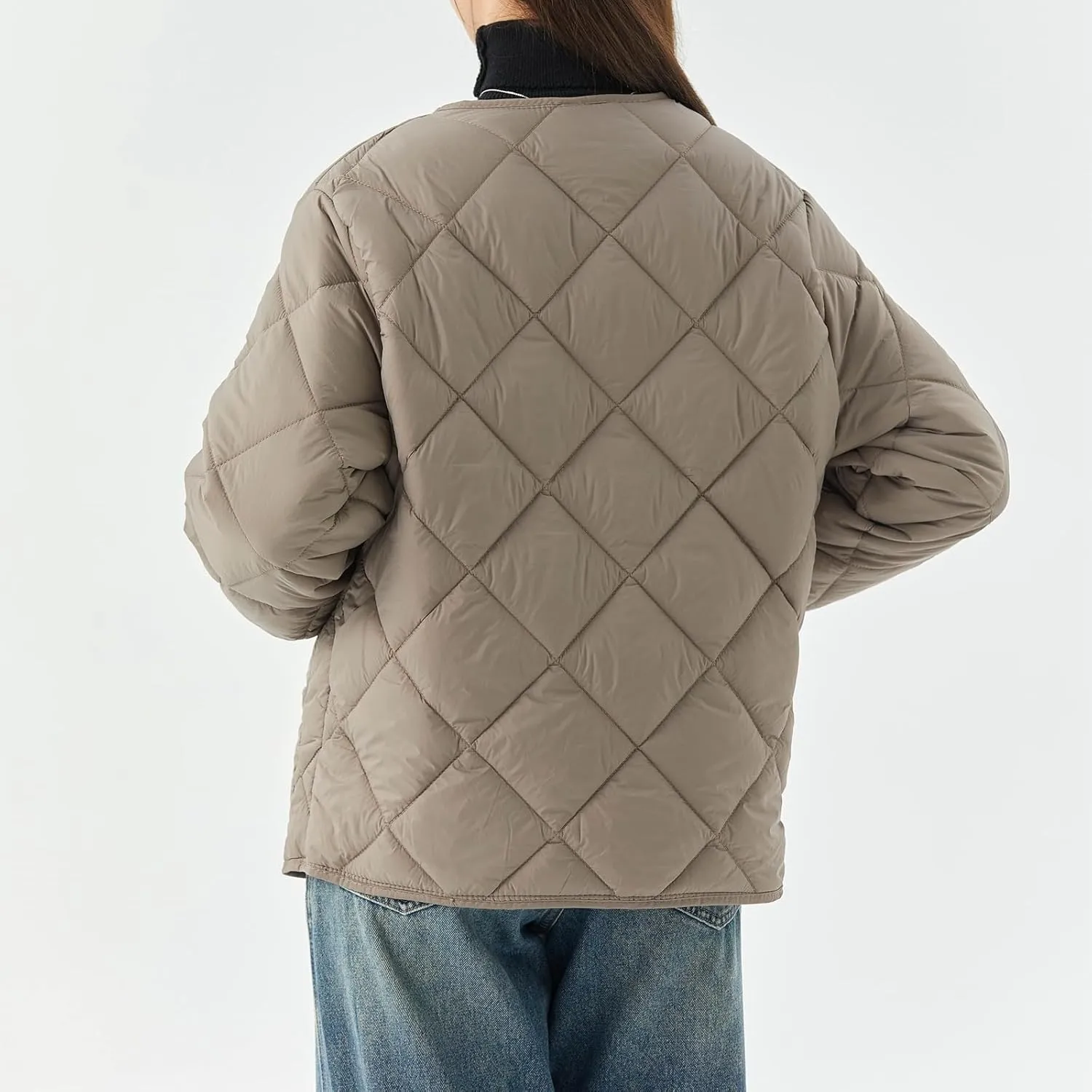 Women's Checked Quiled Winter Coats Casual Single Breasted Padded Cotton Jackets Thick Warm Short Outdoor Outerwear