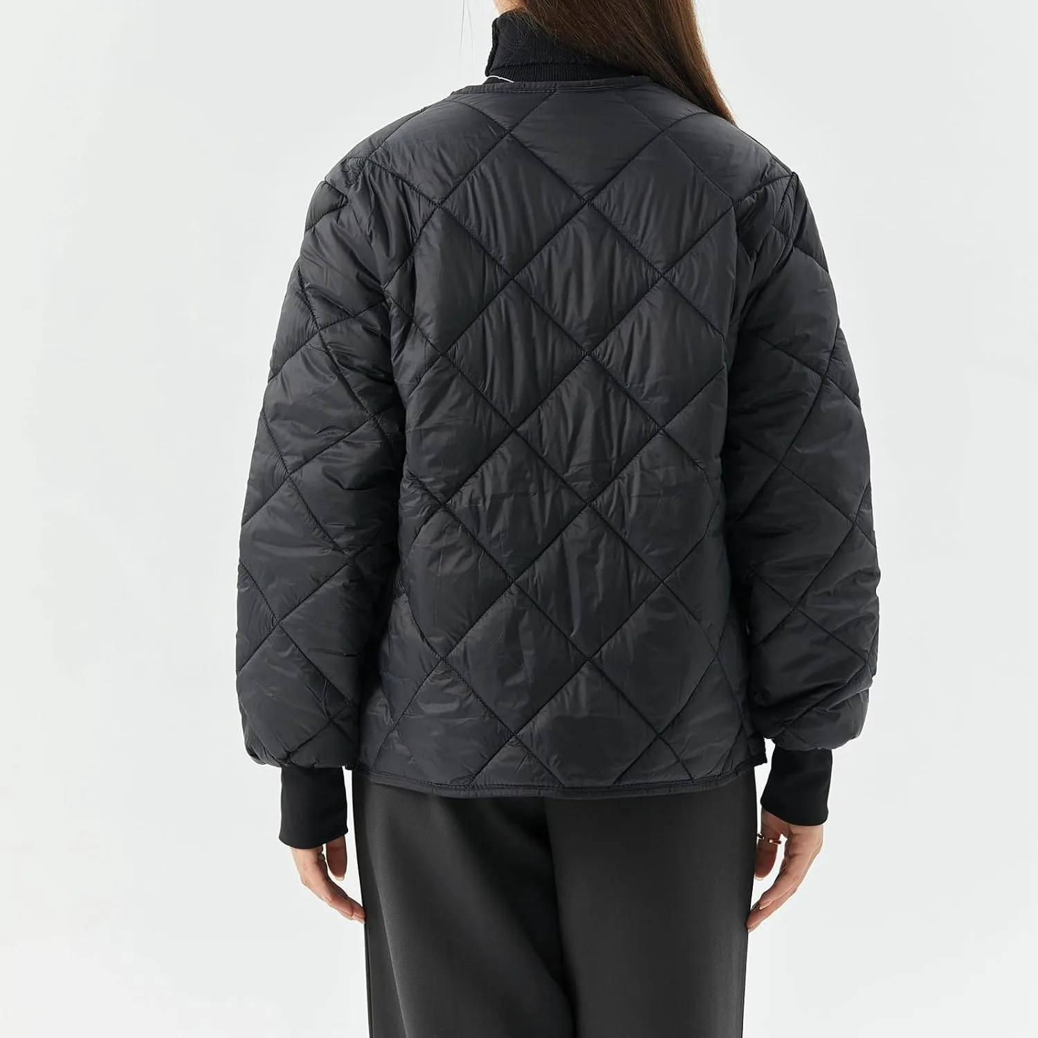 Women's Checked Quiled Winter Coats Casual Single Breasted Padded Cotton Jackets Thick Warm Short Outdoor Outerwear