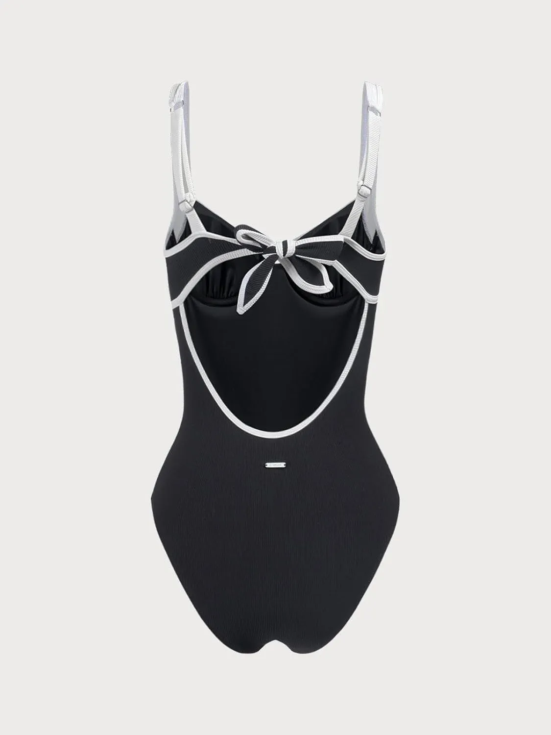 Women's Contrast Trim Knotted Slimming One-Piece Swimsuit Vintage Bathing Suits