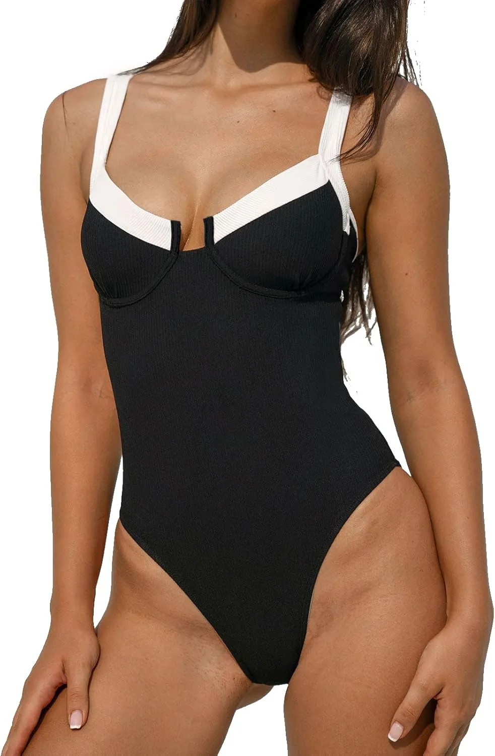 Women's Contrast Trim Knotted Slimming One-Piece Swimsuit Vintage Bathing Suits