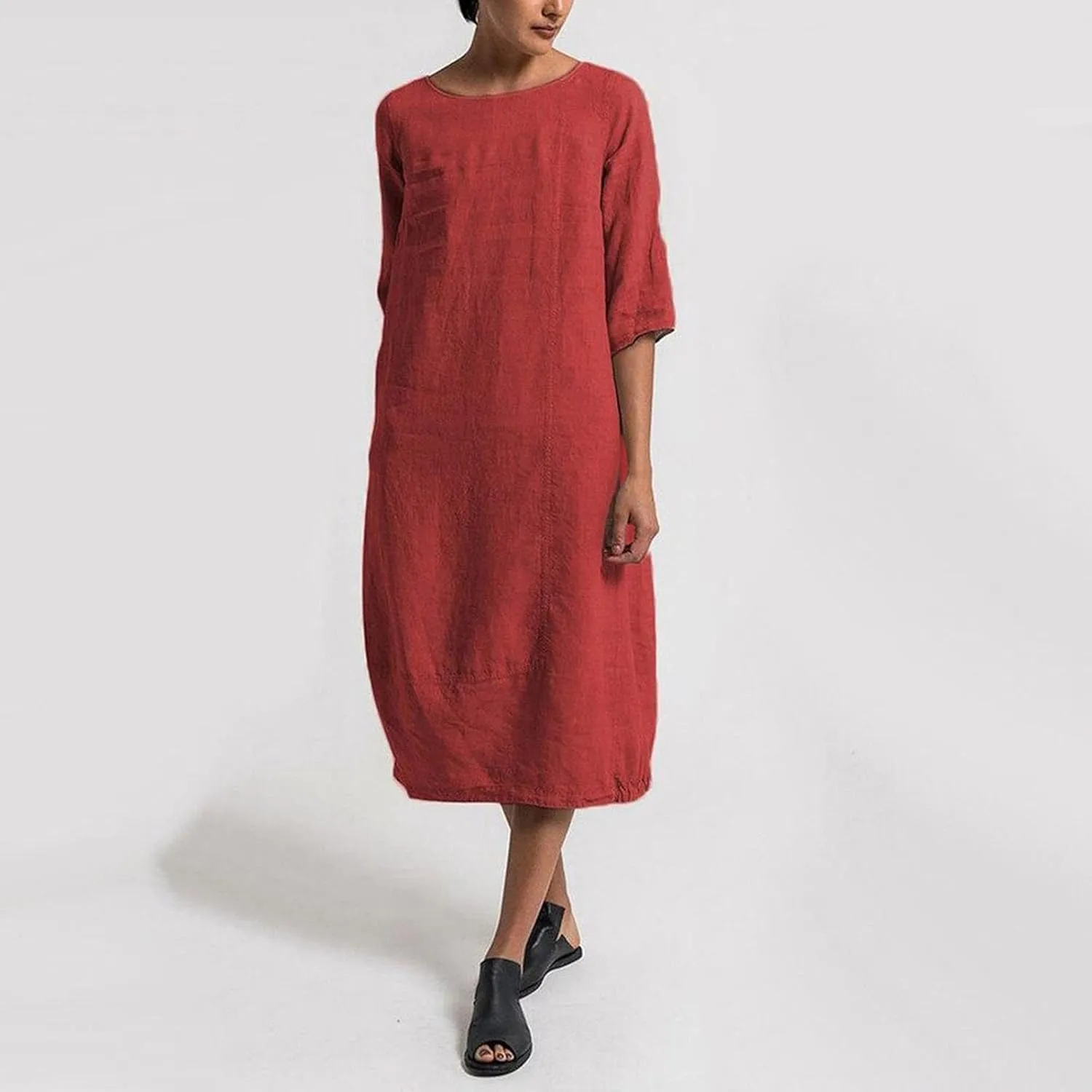 Womens Cotton Dresses Half Sleeve Plus Size T Shirt Midi Dress Summer Casual Loose Flowy Sundress Sleepwear Lounge