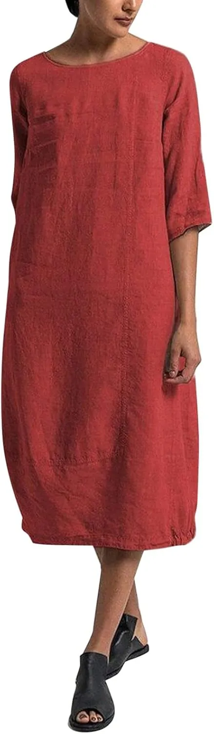 Womens Cotton Dresses Half Sleeve Plus Size T Shirt Midi Dress Summer Casual Loose Flowy Sundress Sleepwear Lounge