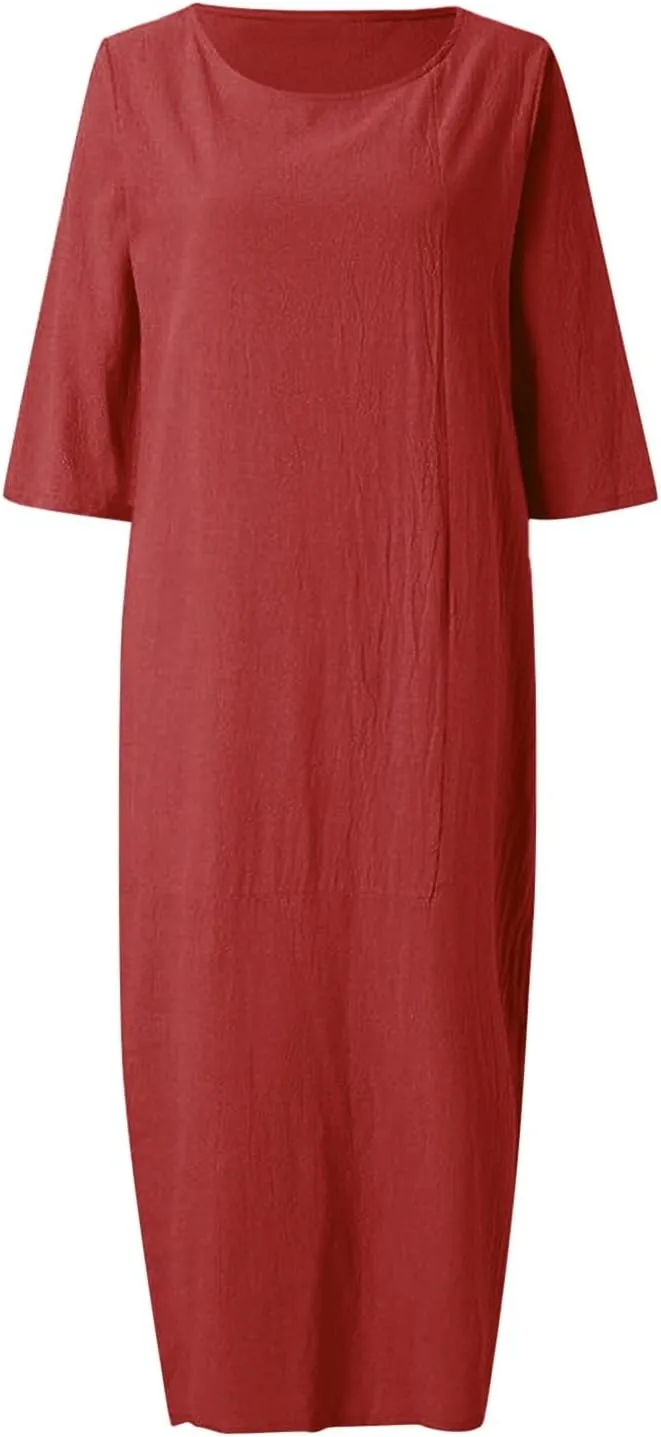 Womens Cotton Dresses Half Sleeve Plus Size T Shirt Midi Dress Summer Casual Loose Flowy Sundress Sleepwear Lounge