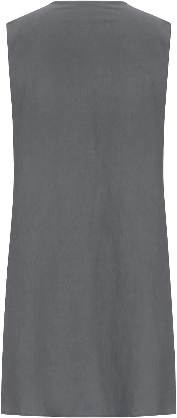 Womens Cotton Linen Shift Dresses Casual Loose Summer Sleeveless Pleated Midi Tshirt Sundress Beach Gauze Dress