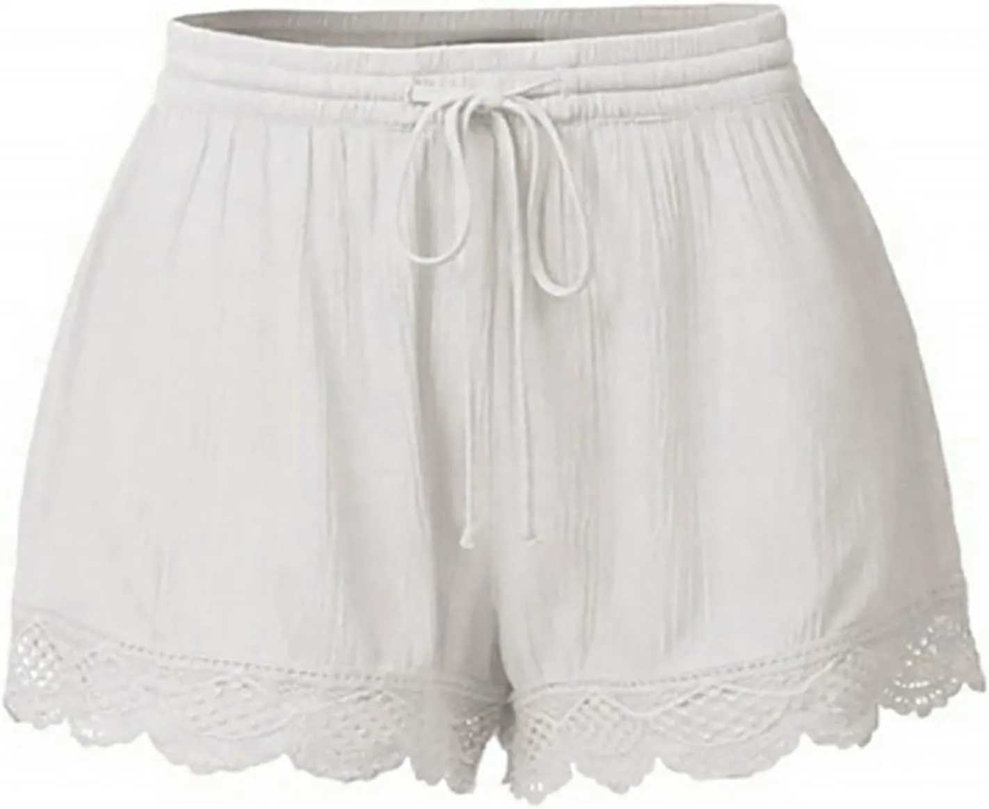 Womens Cotton Linen Soft Lightweight Shorts Drawstring Waist Lace Trim Casual Summer Shorts for Everyday Wear Pants