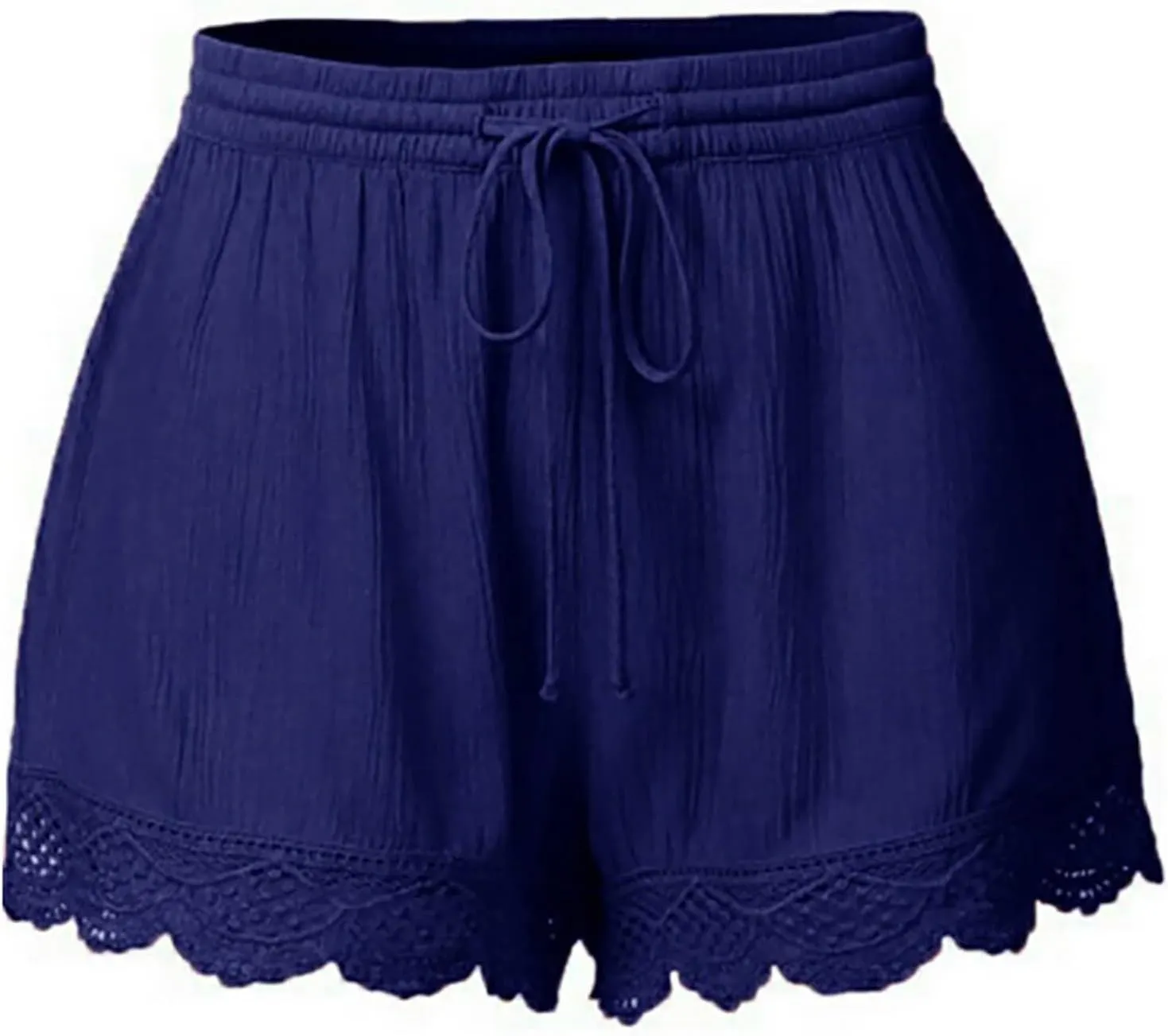 Womens Cotton Linen Soft Lightweight Shorts Drawstring Waist Lace Trim Casual Summer Shorts for Everyday Wear Pants