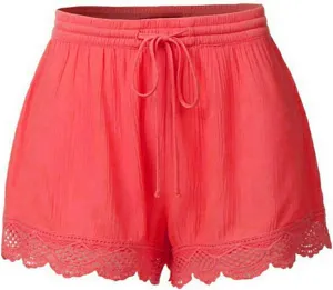 Womens Cotton Linen Soft Lightweight Shorts Drawstring Waist Lace Trim Casual Summer Shorts for Everyday Wear Pants