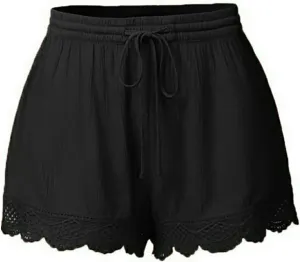 Womens Cotton Linen Soft Lightweight Shorts Drawstring Waist Lace Trim Casual Summer Shorts for Everyday Wear Pants