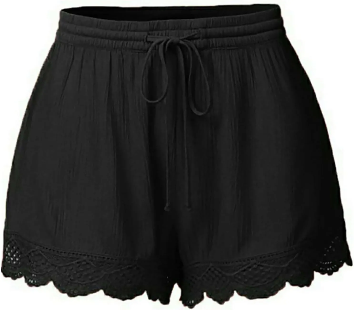 Womens Cotton Linen Soft Lightweight Shorts Drawstring Waist Lace Trim Casual Summer Shorts for Everyday Wear Pants