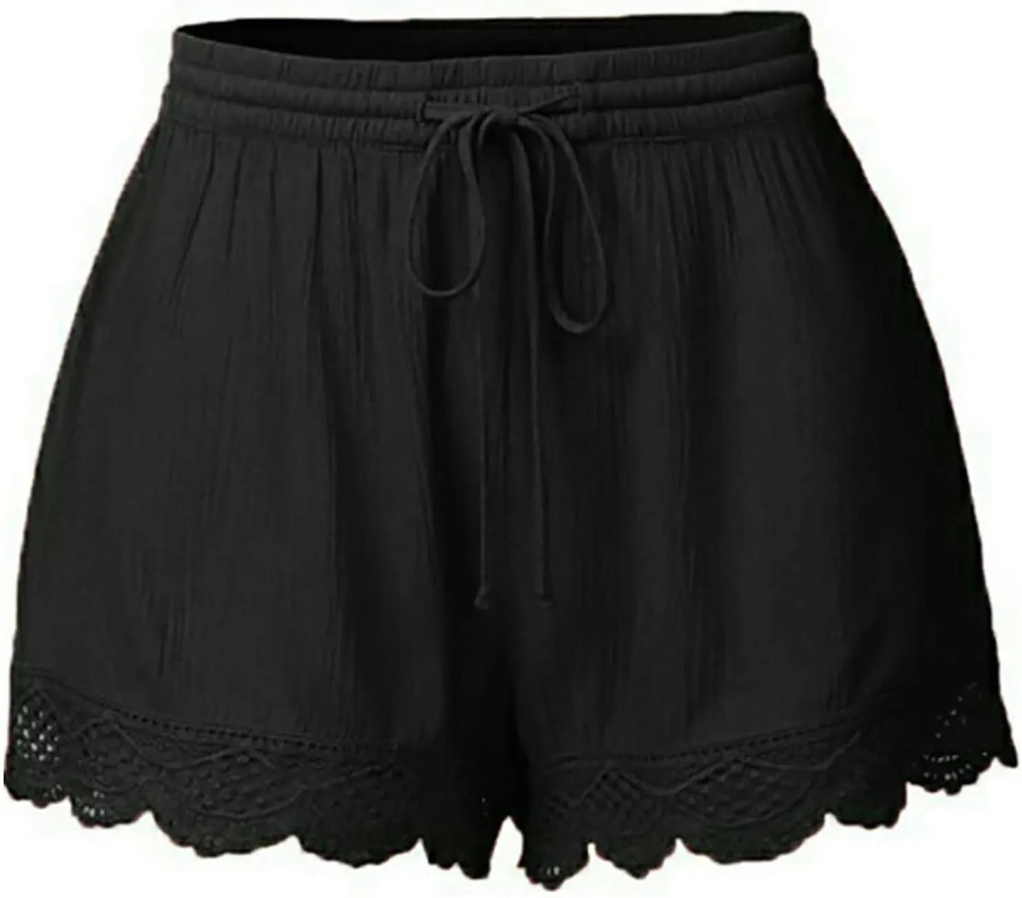 Womens Cotton Linen Soft Lightweight Shorts Drawstring Waist Lace Trim Casual Summer Shorts for Everyday Wear Pants
