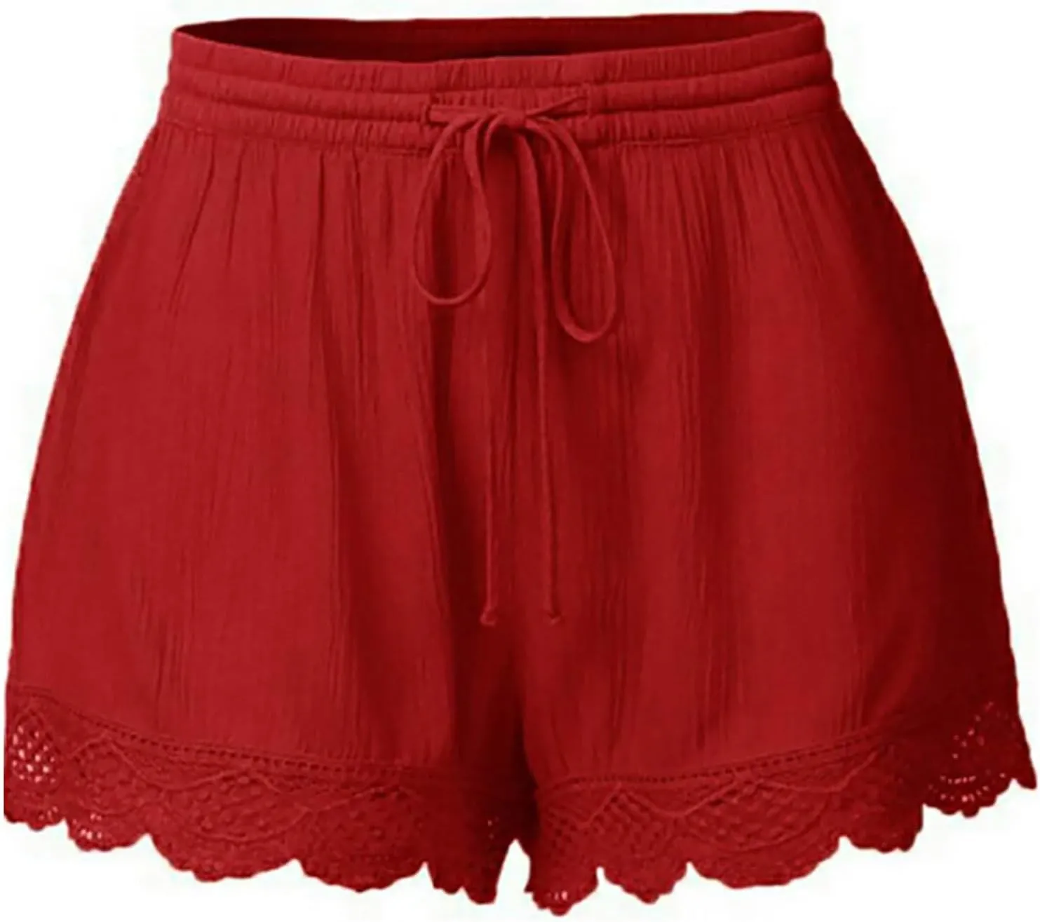 Womens Cotton Linen Soft Lightweight Shorts Drawstring Waist Lace Trim Casual Summer Shorts for Everyday Wear Pants