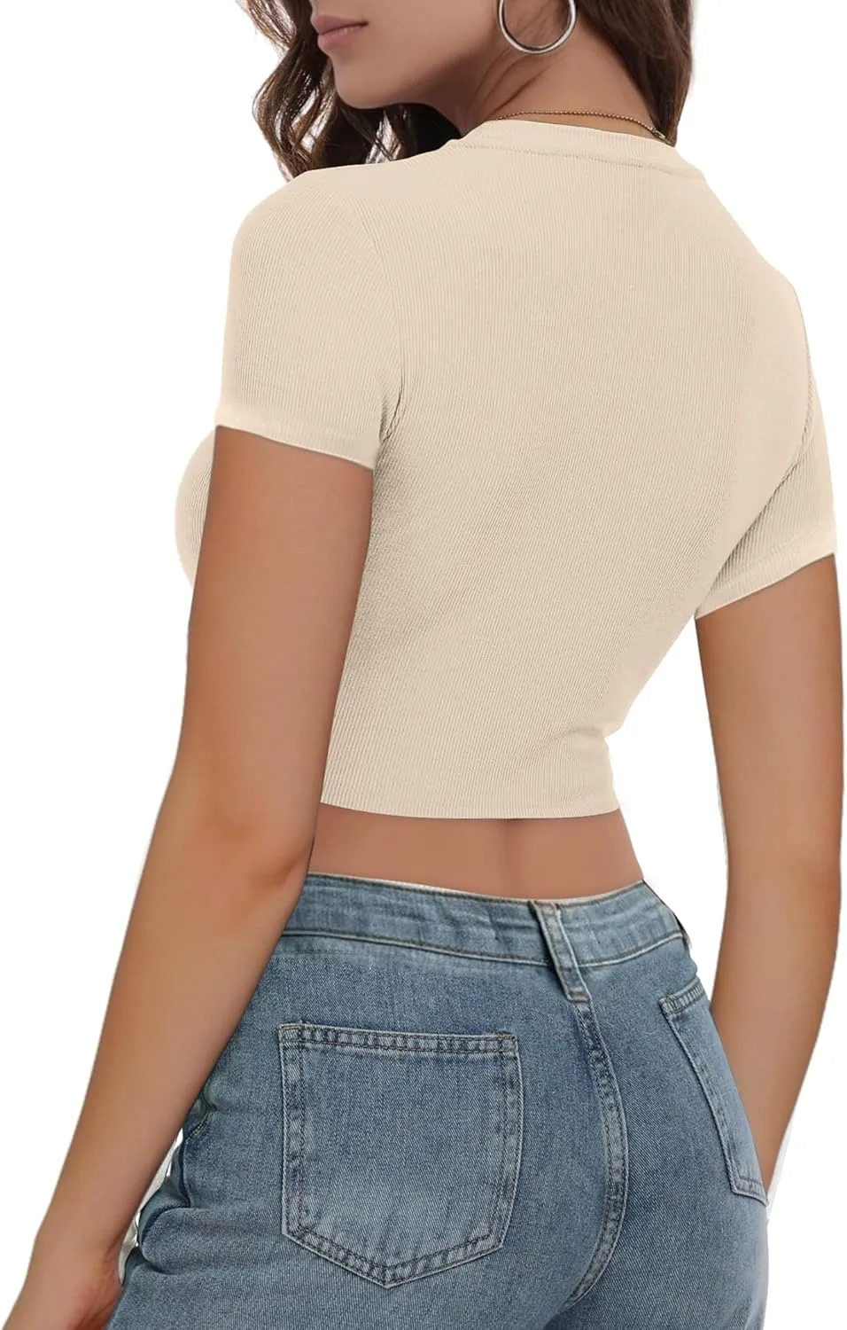 Womens Crop Top Crewneck Short Sleeve Summer Trendy T Shirt Casual Ribbed Basic Solid Slim Fit Baby Tee