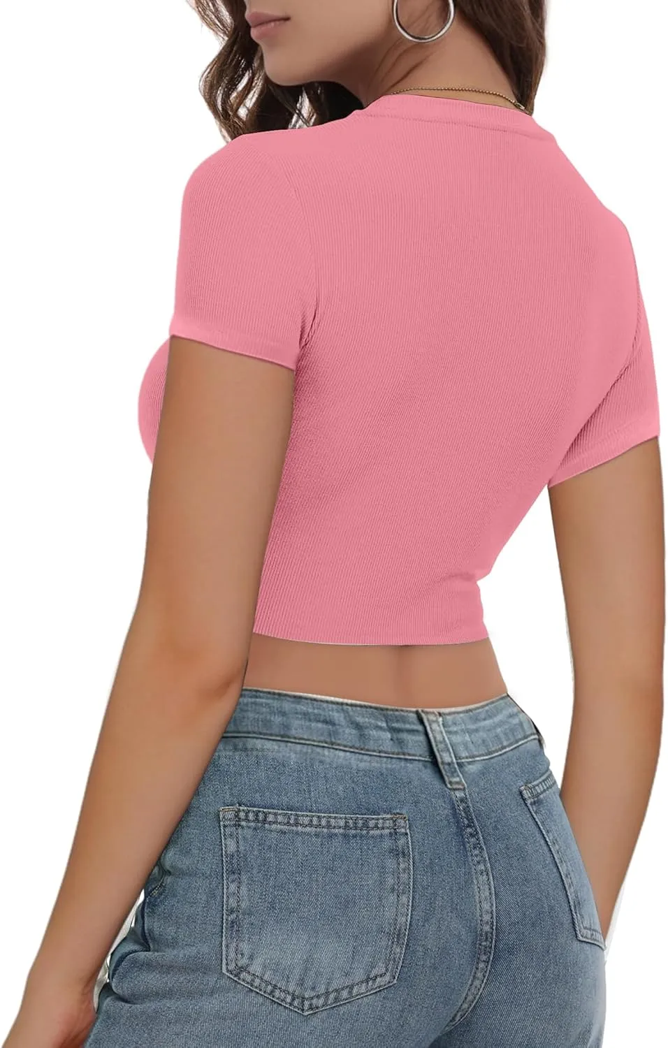 Womens Crop Top Crewneck Short Sleeve Summer Trendy T Shirt Casual Ribbed Basic Solid Slim Fit Baby Tee