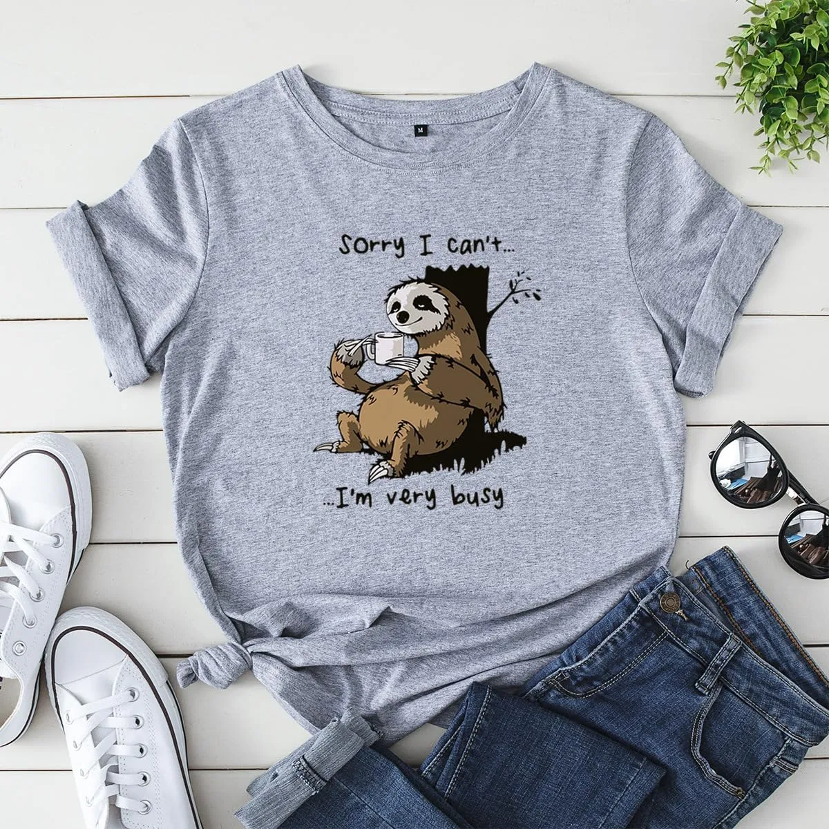 Women's Cute Animal Bear Printed Cotton T Shirts Graphic Tees Vintage Casual Loose Summer Tops