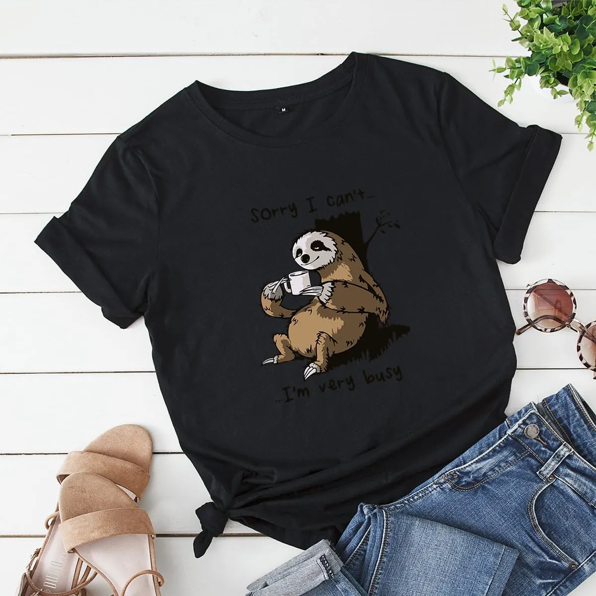 Women's Cute Animal Bear Printed Cotton T Shirts Graphic Tees Vintage Casual Loose Summer Tops