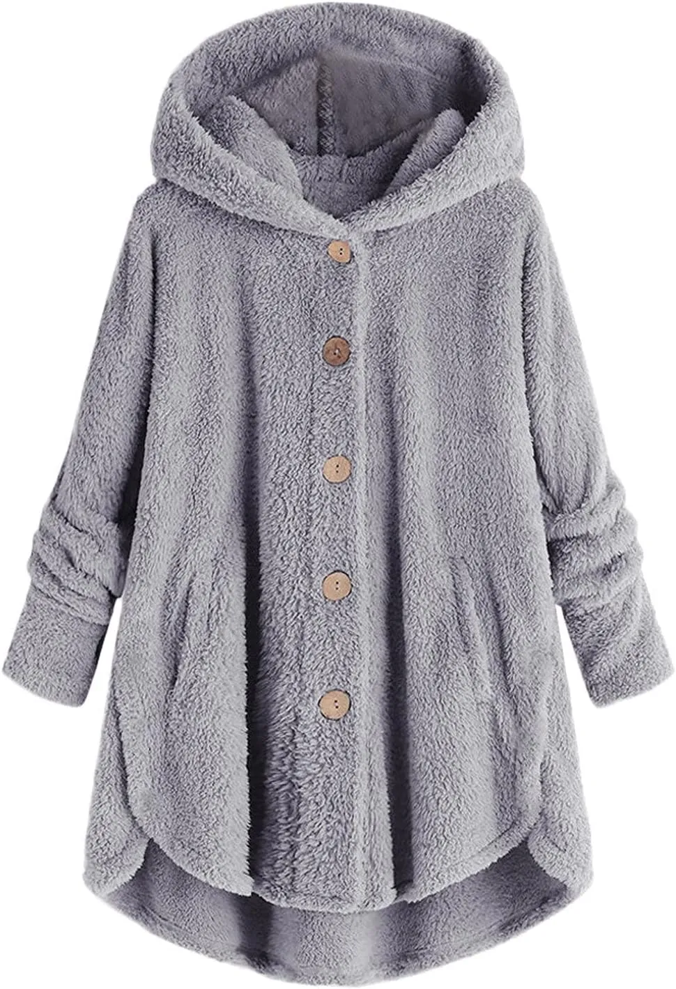 Womens Fleece Jacket with Hood Plus Size Winter Coat 2024 Button Down Faux Fur Sherpa Jacket Warm Outwear with Pocket
