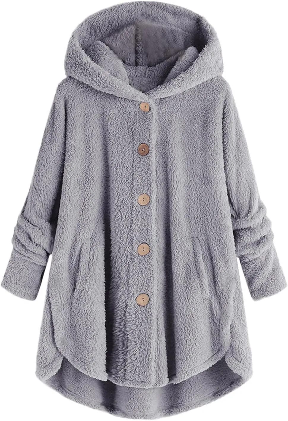 Womens Fleece Jacket with Hood Plus Size Winter Coat 2024 Button Down Faux Fur Sherpa Jacket Warm Outwear with Pocket