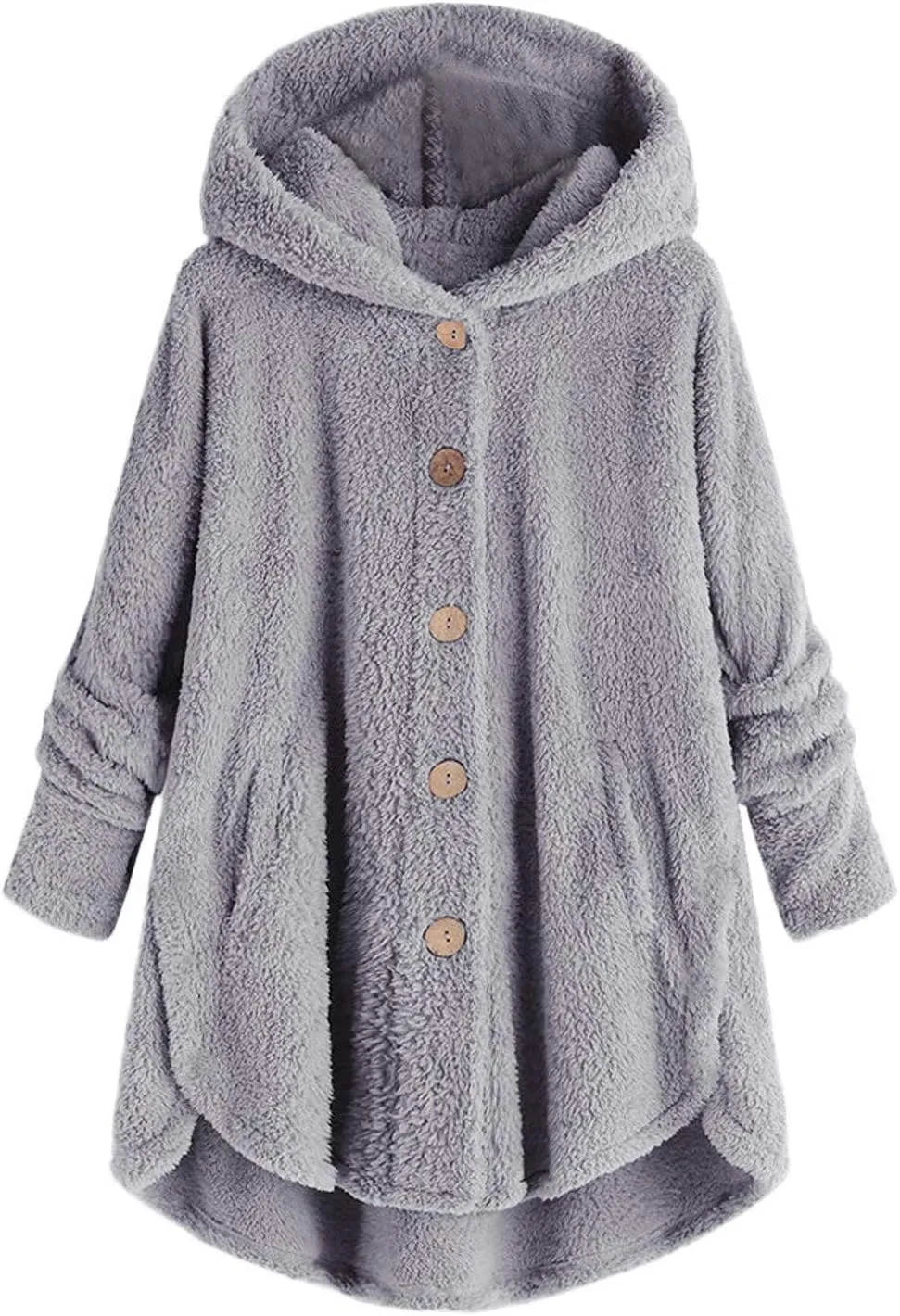 Womens Fleece Jacket with Hood Plus Size Winter Coat 2024 Button Down Faux Fur Sherpa Jacket Warm Outwear with Pocket
