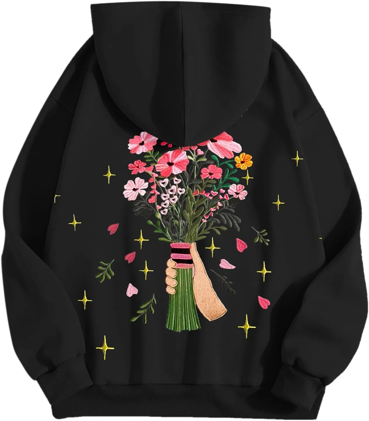 Womens Floral Graphic Hoodies Teen Girls Oversized Preppy Sweatshirts Y2k Cute Long Sleeve Casual Hooded Pullovers
