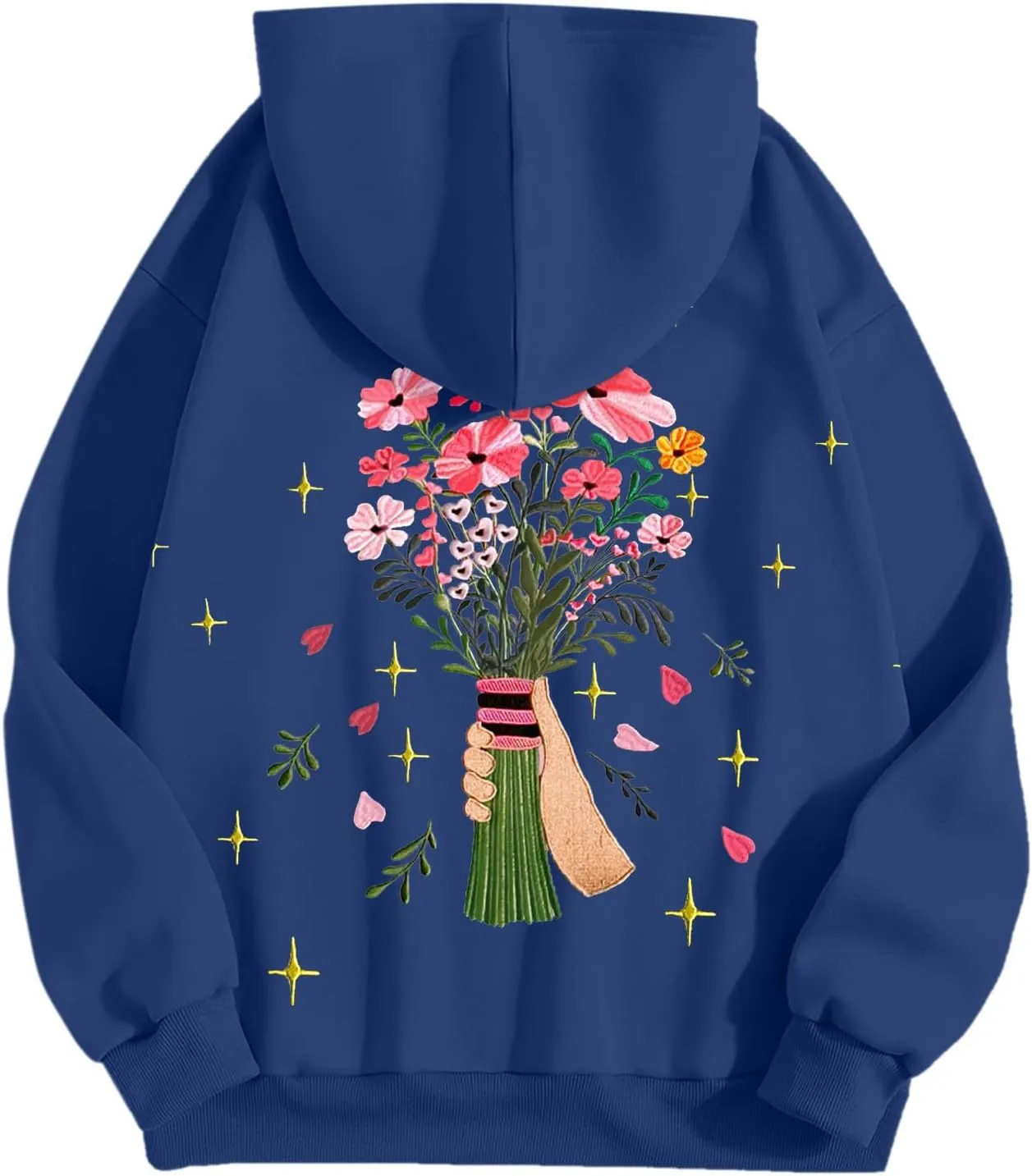 Womens Floral Graphic Hoodies Teen Girls Oversized Preppy Sweatshirts Y2k Cute Long Sleeve Casual Hooded Pullovers