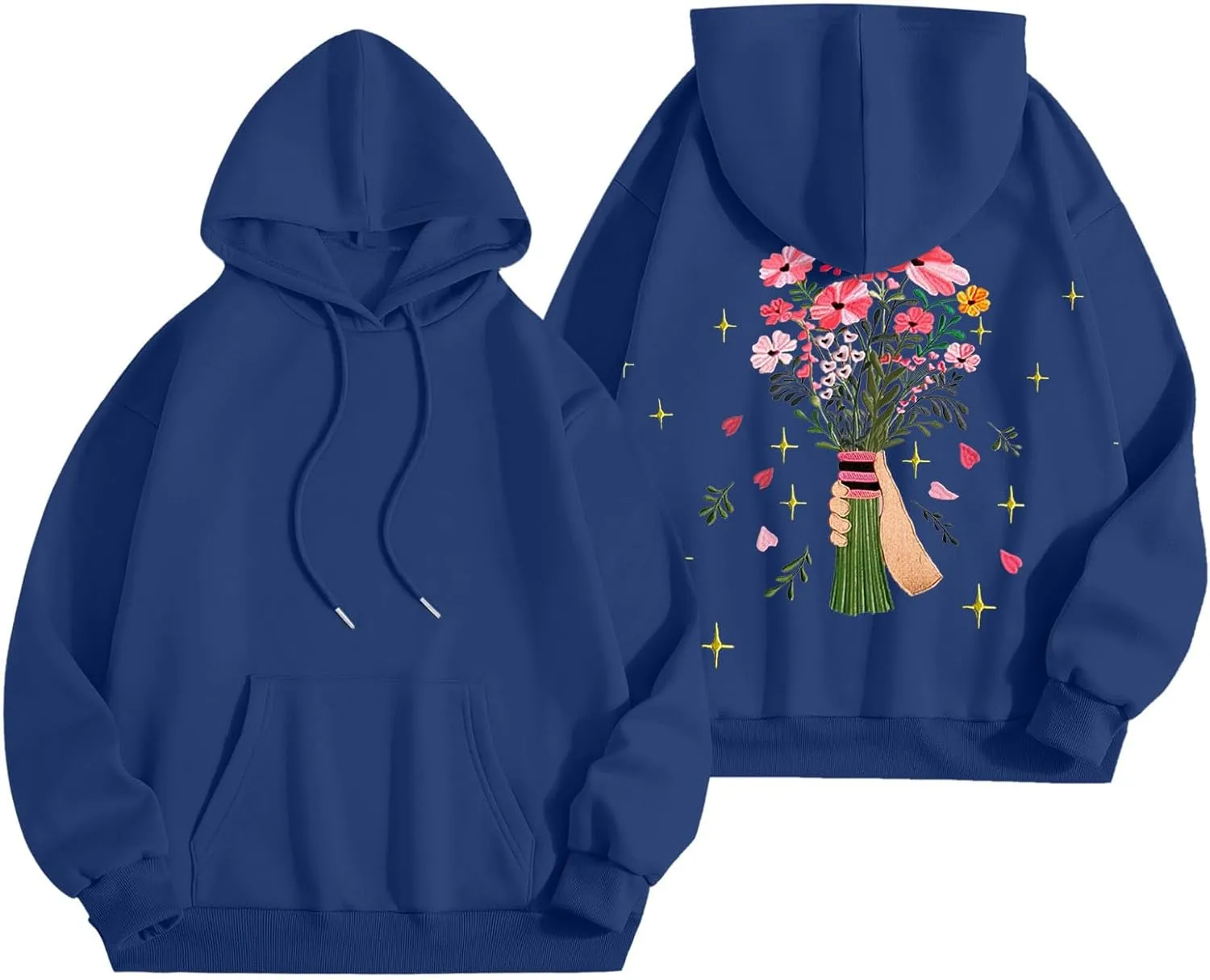 Womens Floral Graphic Hoodies Teen Girls Oversized Preppy Sweatshirts Y2k Cute Long Sleeve Casual Hooded Pullovers
