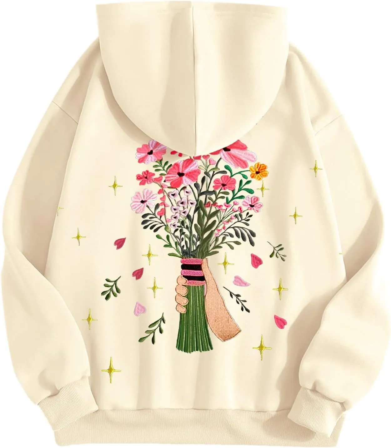 Womens Floral Graphic Hoodies Teen Girls Oversized Preppy Sweatshirts Y2k Cute Long Sleeve Casual Hooded Pullovers