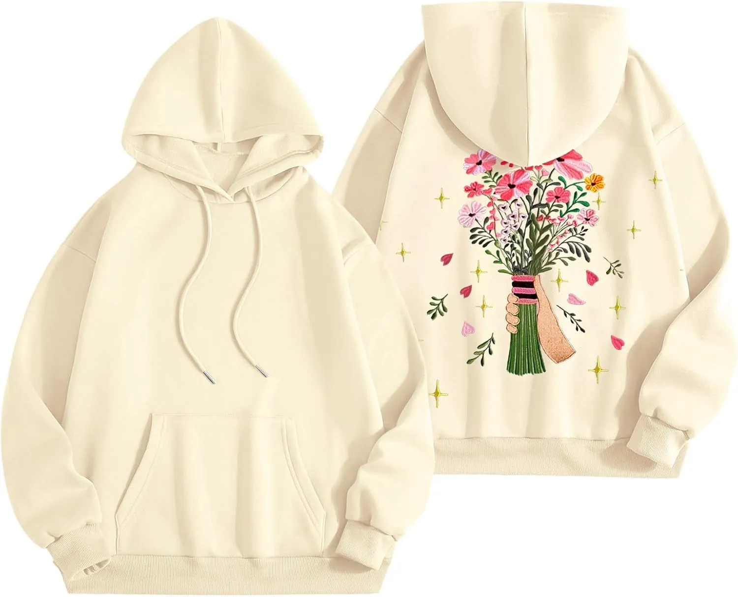 Womens Floral Graphic Hoodies Teen Girls Oversized Preppy Sweatshirts Y2k Cute Long Sleeve Casual Hooded Pullovers