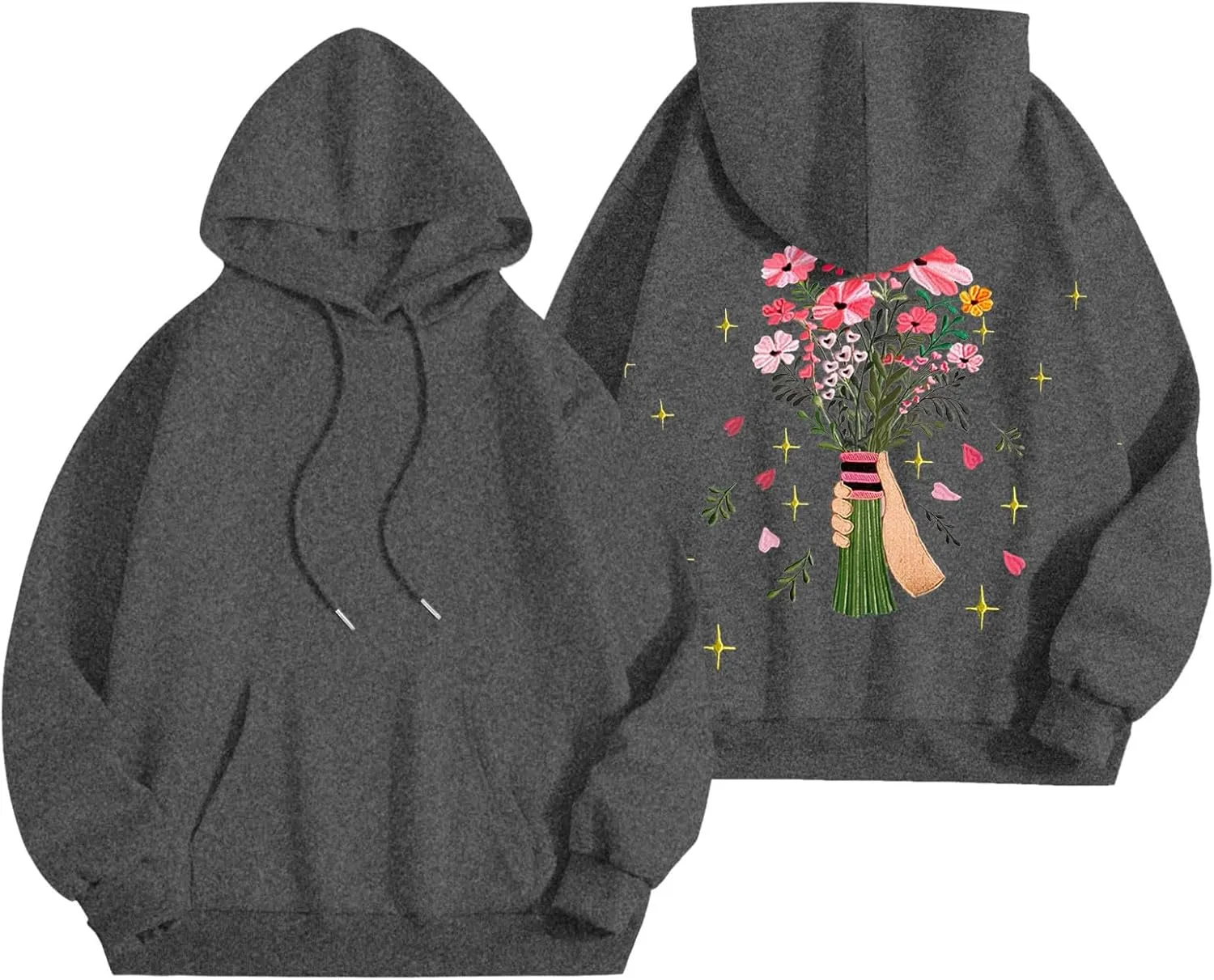 Womens Floral Graphic Hoodies Teen Girls Oversized Preppy Sweatshirts Y2k Cute Long Sleeve Casual Hooded Pullovers