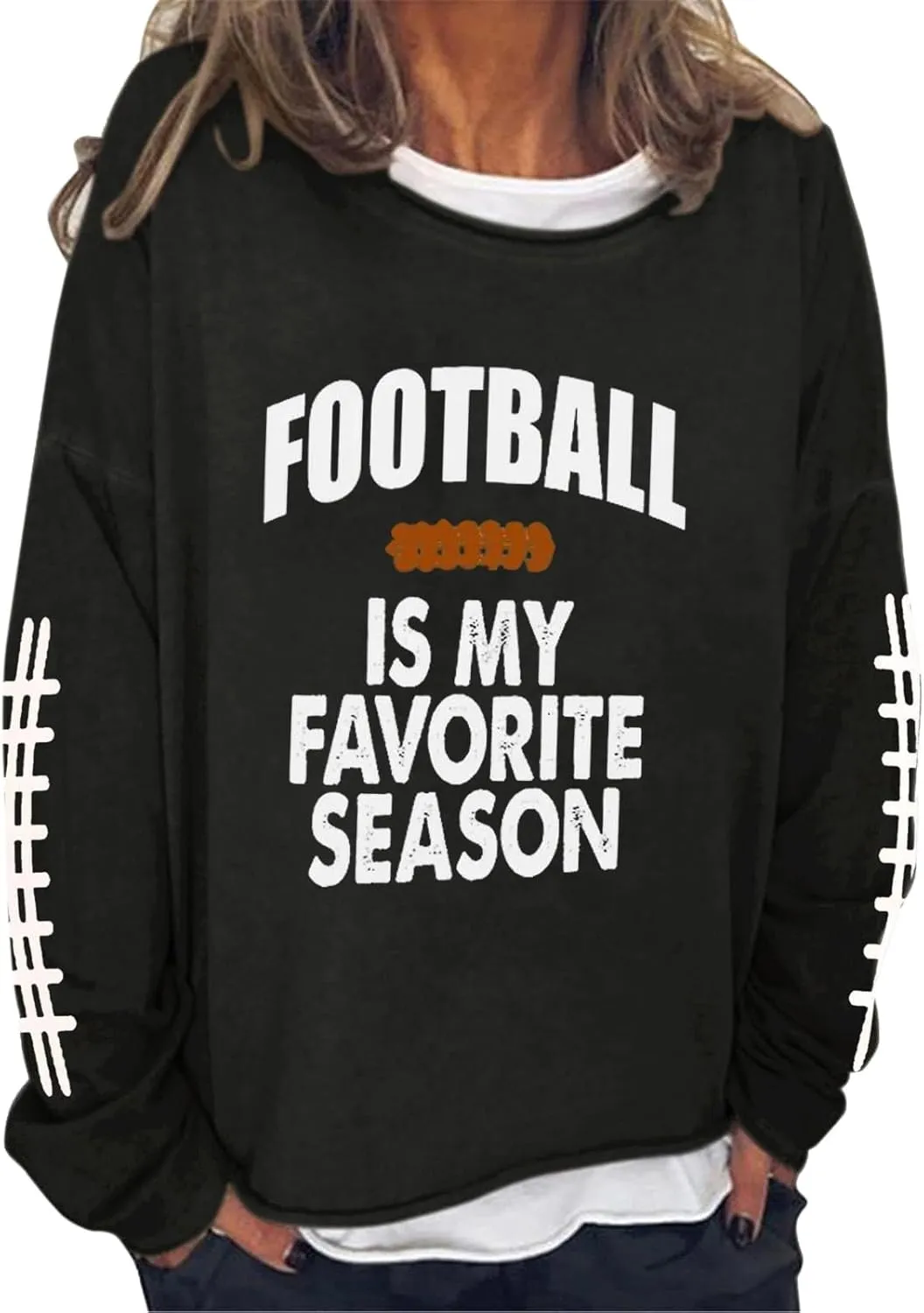 Women's Football Game Day Sweatshirt Funny Letter Print Crewneck Drop Shoulder Pullover Swseatshirt Loose Sports Tops