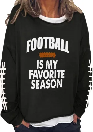 Women's Football Game Day Sweatshirt Funny Letter Print Crewneck Drop Shoulder Pullover Swseatshirt Loose Sports Tops