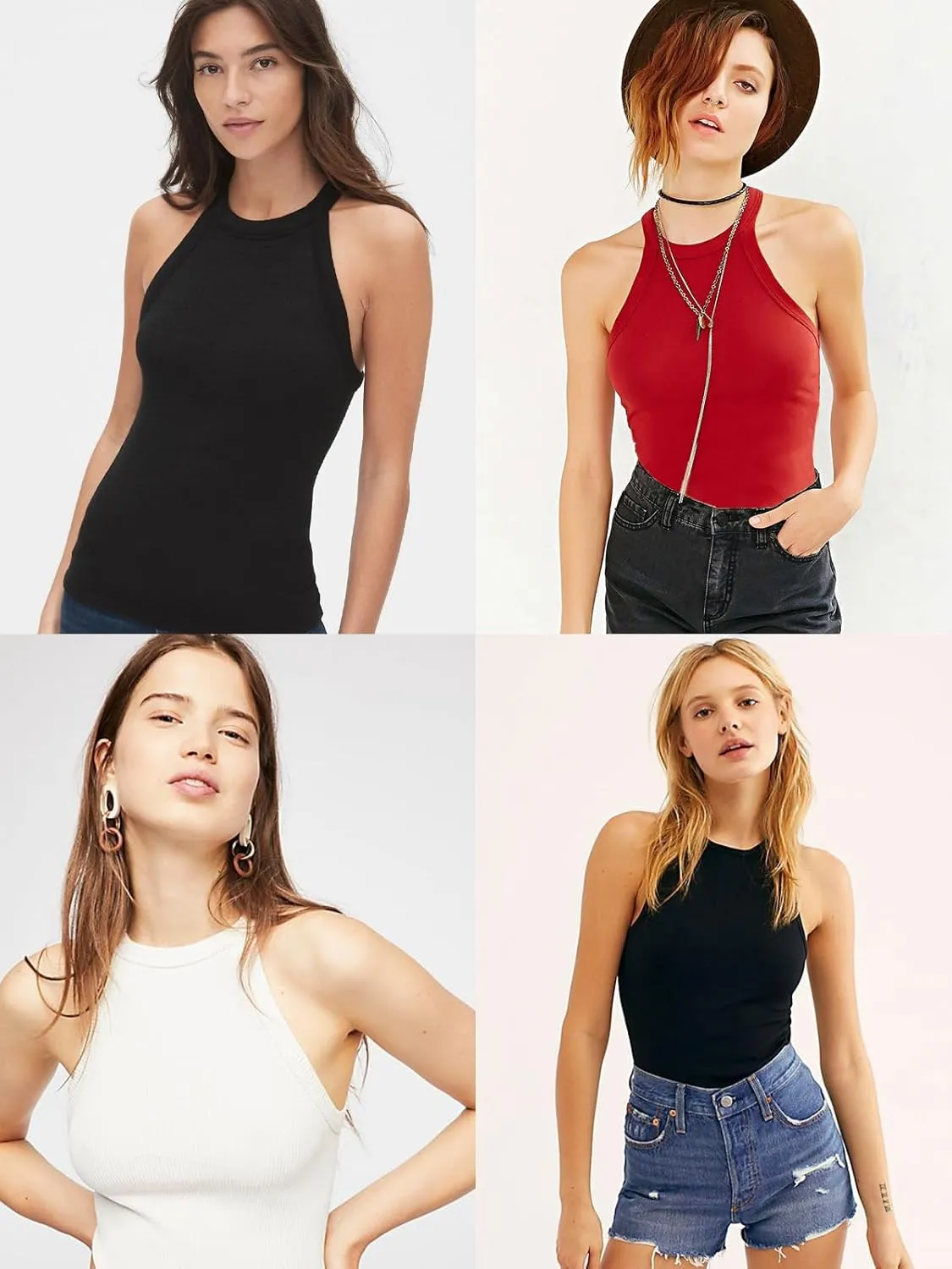 Womens Halter Tank Top with Built in Bra Ribbed Fitted Tank Tops Sleeveless Camisole Tanks