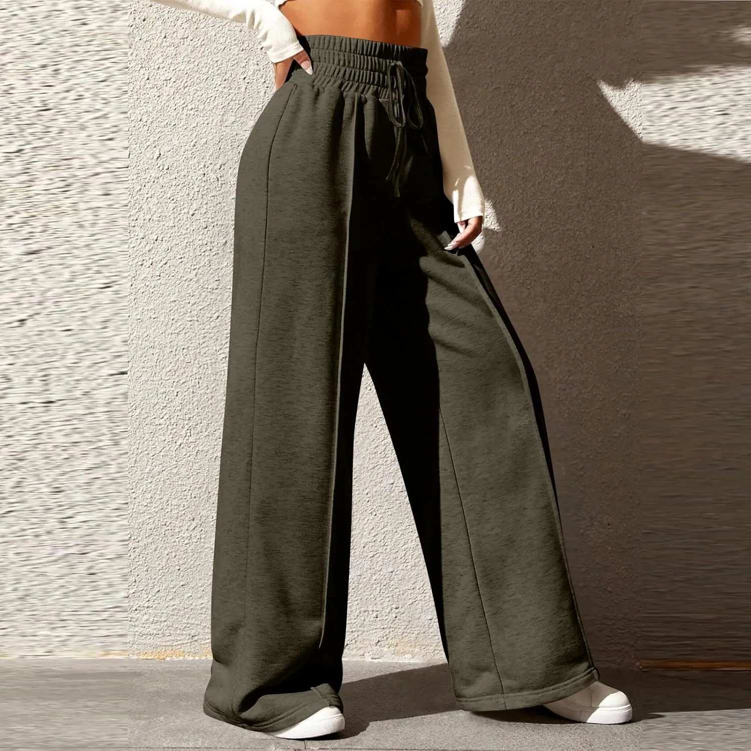 Womens High Waisted Sweatpants Trendy Workout Active Joggers Pants Baggy Lounge Bottoms Drawstring Wide Leg Pants